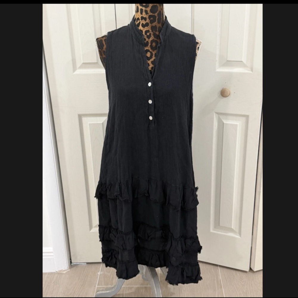 Linen Cotton Ruffle Fringe Hem Swing Boho Dress S Whimsigoth Capsule Minimalist